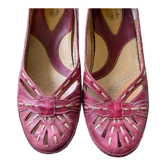 Clarks Artisan Collection Leather Red Cutout Slides Sandals 6.5M - Picture 3 of 9